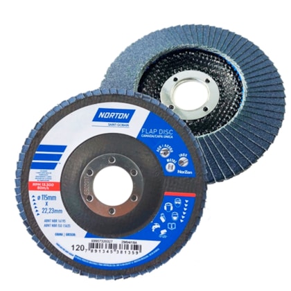 Disco de Lixa 115mm Flap Disc Grão 120 Inox Capa Única Norton