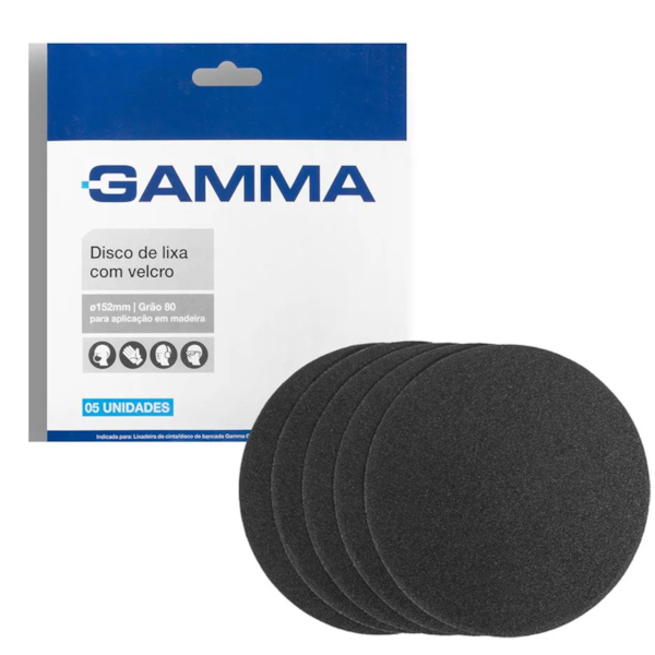 Disco de Lixa Para Madeira 152mm Grão 80 Com Velcro 5Pçs ACGD/BR Gamma-4c98e17e-cead-4819-89c9-a2514fdf97dd