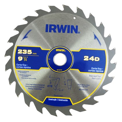 Disco de Serra Circular 9.1/4" 24D Corte Rápido IW14111 Irwin