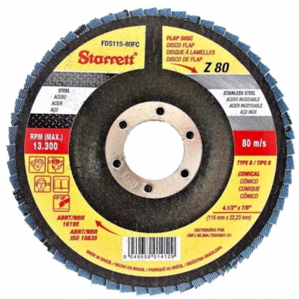 Disco Flap Fibra de Vidro Cônico 115x22mm Gr80 Starrett