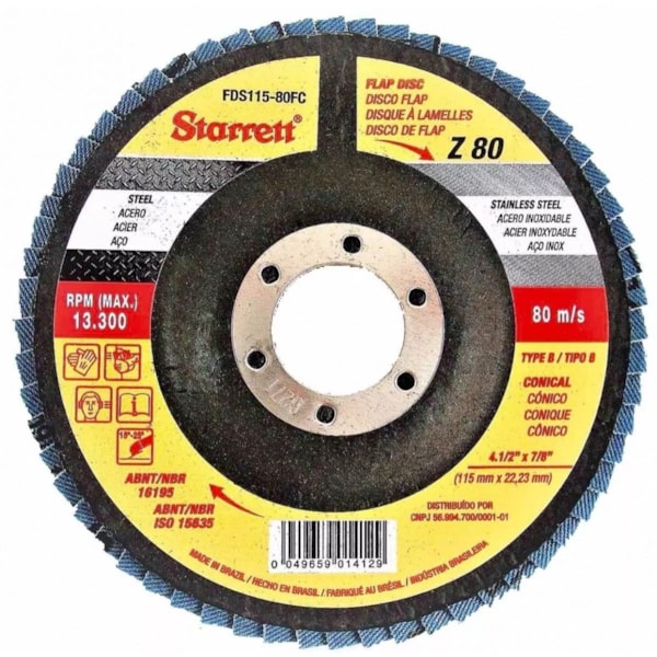 Disco Flap Fibra de Vidro Cônico 115x22mm Gr80 Starrett-223225c3-9bdb-496c-8b0e-cc23ce7a3b0a