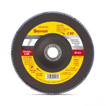 Disco Flap Fibra de Vidro Cônico 180x22mm Gr40 Starrett-01f3d3ca-0bd0-4d8d-b6ed-a31e3da41448