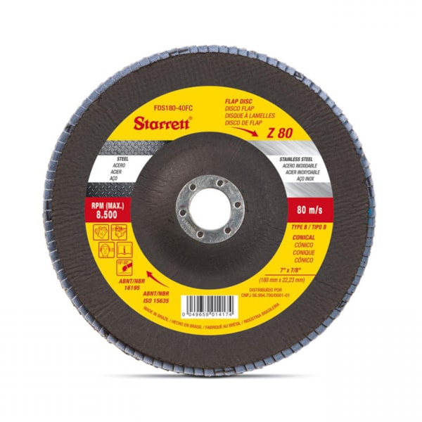 Disco Flap Fibra de Vidro Cônico 180x22mm Gr40 Starrett-57c952d8-88c5-4ca2-82cc-75035a572d7d