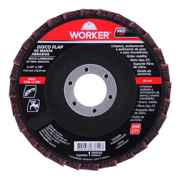 Disco Flap G60 114mm Manta Abrasiva - 199450 Worker -54ffb07d-5268-4784-aa3b-49ac9ee00802