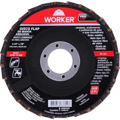 Disco Flap Manta Abrasiva G40 114mm - 199442 Worker -c5e84da7-6742-44ac-a045-4a53e8c22074