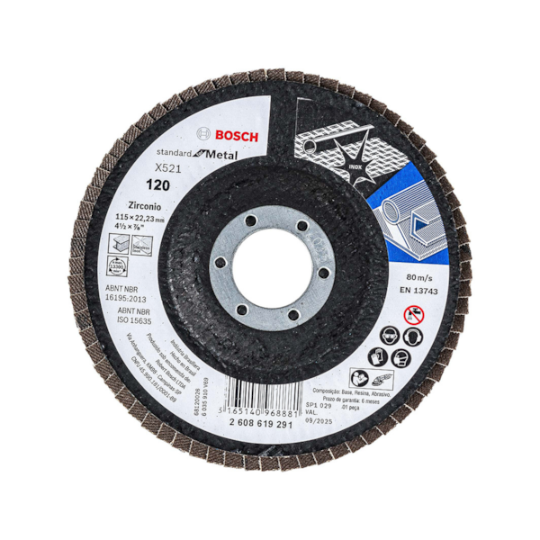 Disco Flap Standard 115mm x 22mm Para Metal GR120 2608619291 Bosch-d3fef228-8521-4261-beeb-20e74a0684ac