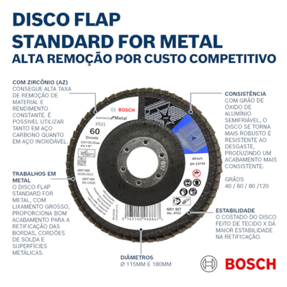 Disco Flap Standard 115mm x 22mm Para Metal GR120 2608619291 Bosch-9e66810f-6d50-4a18-9870-ec6bf63a35b9
