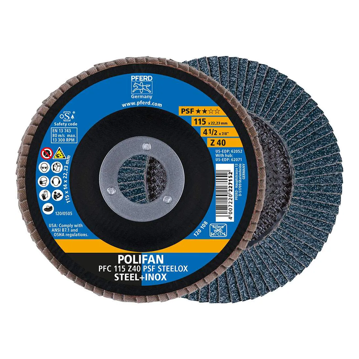 Disco Lamelar Flap Polifan PSF 115mm x 22mm GR60 Plast Steelox