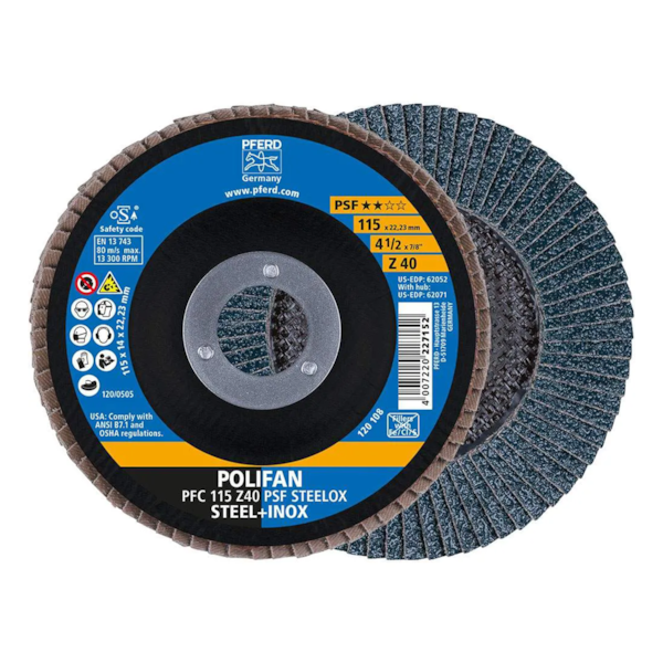 Disco Lamelar Flap Polifan PSF 115mm x 22mm GR40 Plast Steelox 69398182 Pferd-f23680af-2770-49f1-8980-ca7ea62ad097