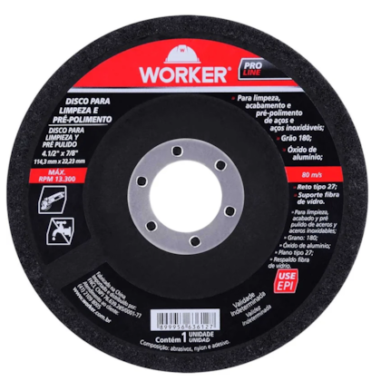 Disco Polimento 114,3 x 22,23 mm GR180 inox – 199507 Worker
