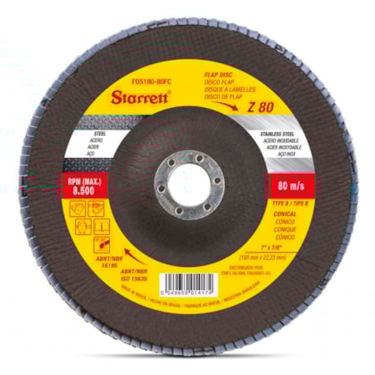 Discos de Flap Grão 80 180x22,23mm Starrett-f1a49d53-61b7-41b2-8ce7-53f3005825de