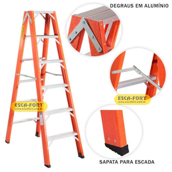 Escada Americana Duplo Acesso Fibra 09 Dgr 2,70m EAF306 Escafort-3c65fbd7-2eef-4fcc-bd5e-27e407866639