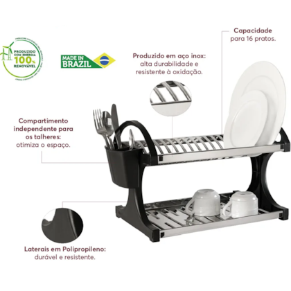 Escorredor de Louça  p/ 16 Pratos com Dispenser de Talher Suprema em Inox 2104/211 Brinox-8d922fcd-6725-4b4c-88a5-130d10dca745