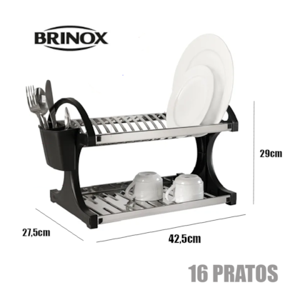 Escorredor de Louça  p/ 16 Pratos com Dispenser de Talher Suprema em Inox 2104/211 Brinox-7a0fd2bb-71dc-48c7-8866-1a4494e61c10