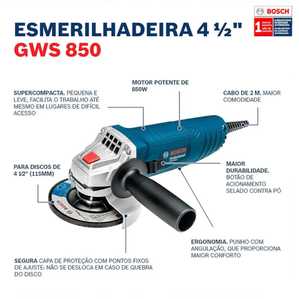 Esmerilhadeira Angular + 3 Discos 850W 110V GWS 850 Bosch -a7e8fa9d-a3b2-4927-8efc-a74e3917e960