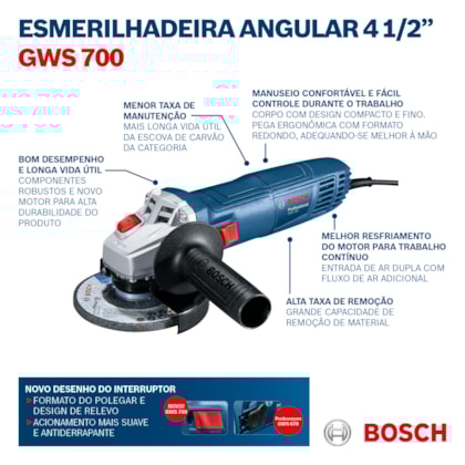 Esmerilhadeira Angular 4.1/2 710W  GWS 700 Bosch-f01297f1-bbd8-41dc-8a92-891b174e3ac5