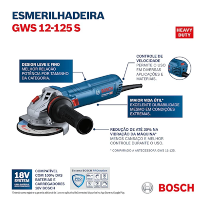 Esmerilhadeira Angular 5 125mm 1200W GWS 220V 12-125 S Bosch  -c725fdb3-b685-481a-b337-786ede697481