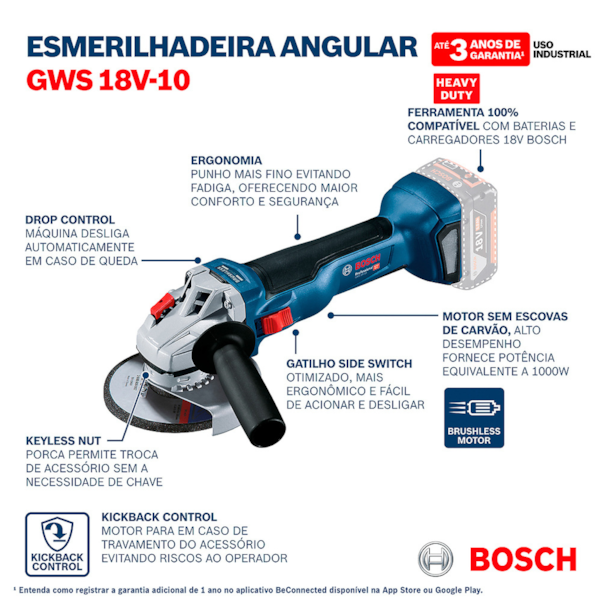 Esmerilhadeira Angular 5 Pol. a Bateria 18V Brushless GWS 18V-10 Bosch -5683919d-ce6e-4a6e-bd38-46bb51137394