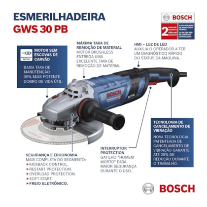 Esmerilhadeira Angular 7 2800W 220V GWS 30-180 PB Bosch-852f6c31-260a-435d-b058-07a3177b3f21