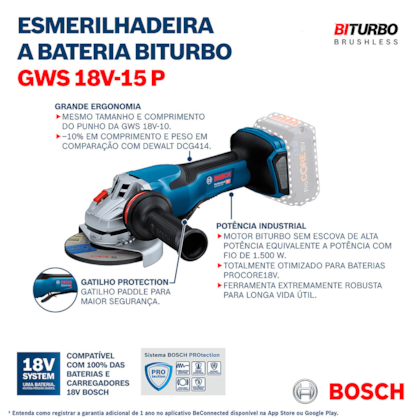 Esmerilhadeira Angular a Bateria 18V Brushless BiTurbo 5