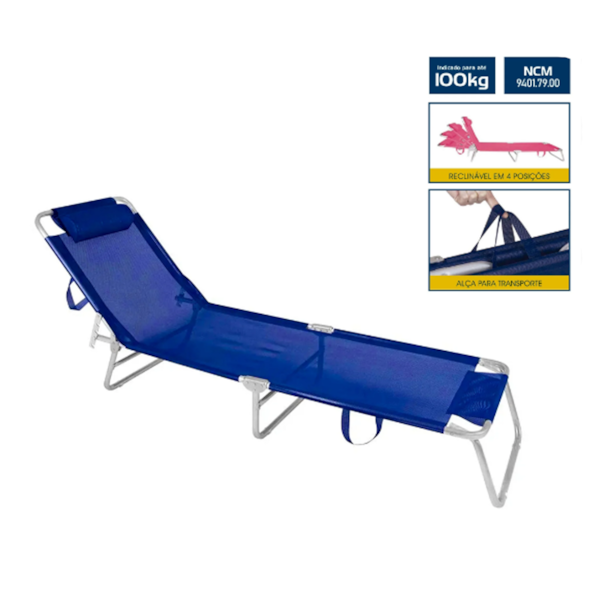 Espreguiçadeira BTF Azul Royal em Alumínio CAD0711 Botafogo-486f7064-8fca-47b3-8478-b85cf55286ed