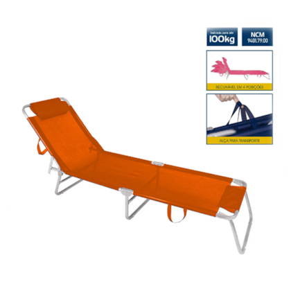 Espreguiçadeira BTF Laranja em Alumínio CAD0714 Botafogo-69549a31-b775-434b-807c-24bd16e50f82