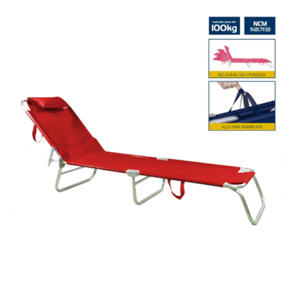 Espreguiçadeira BTF Vermelha em Alumínio CAD0717 Botafogo-247642c2-8ac3-49e7-9198-413ac58a3f99
