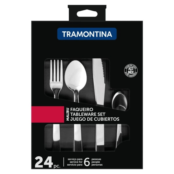 Faqueiro Malibu em Aço Inox Liso 24 Peças 23798/046 Tramontina-9b7f1242-ca40-4f32-9844-335fdfc73ed4
