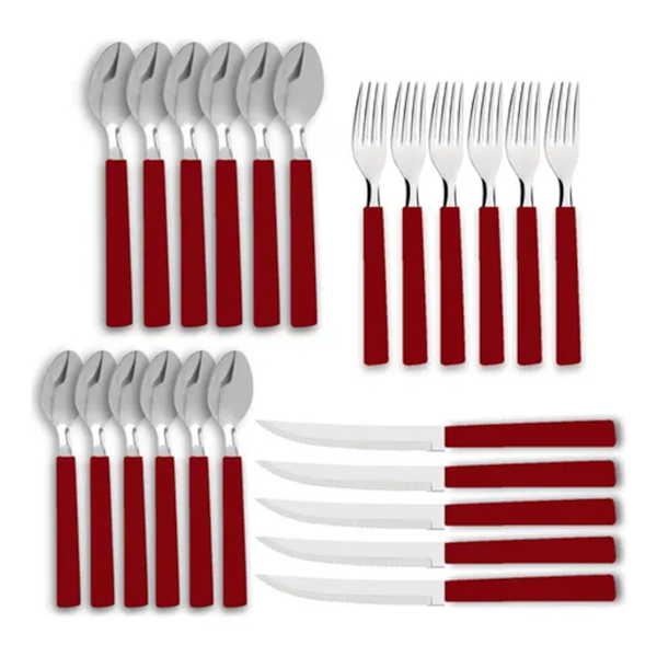 Faqueiro Riviera Aço Inox Vermelho 24 Pcs - 6025/752 Brinox -f40594ff-8c69-4c0b-b70d-a998d15d7857