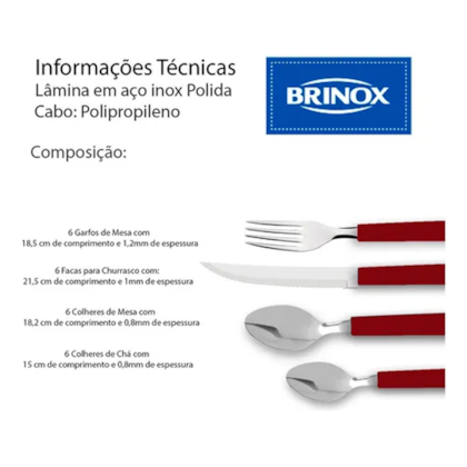 Faqueiro Riviera Aço Inox Vermelho 24 Pcs - 6025/752 Brinox -8b1098a9-858d-42a7-a38b-0d82289c1e91