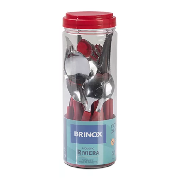 Faqueiro Riviera Aço Inox Vermelho 24 Pcs - 6025/752 Brinox -542e6a16-477e-471e-b013-52037aeb828e