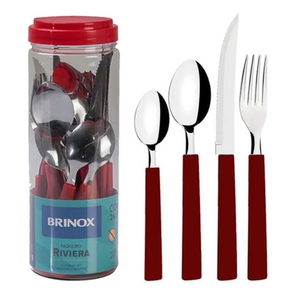 Faqueiro Riviera Aço Inox Vermelho 24 Pcs - 6025/752 Brinox -6eb63b80-b0ed-474e-9f7c-a5bdf96c32ed