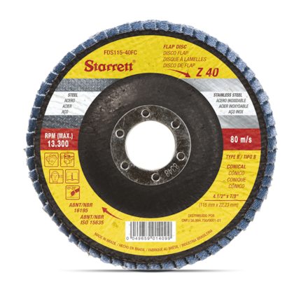 FLAP DISC 115X22 GR40 EM FIBRA/CONICO