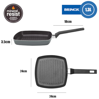 Frigideira Grill Cerâmic Life Preserve Em Alumínio 24cm 1,3L Cinza 7238/373 Brinox-030d7512-34b1-444a-94f5-52b9112e093c