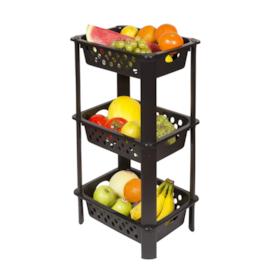 Fruteira de Chão 3 Andares Preto Plástico São Bernardo FR-08