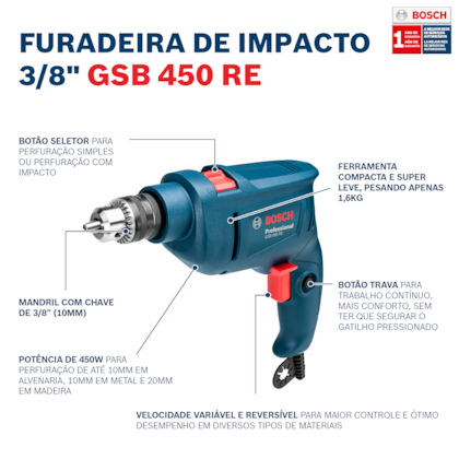 Furadeira de Impacto Bosch GSB 450 RE 450W 110V-339ba604-39c6-43d4-b35e-c1970b4c9248