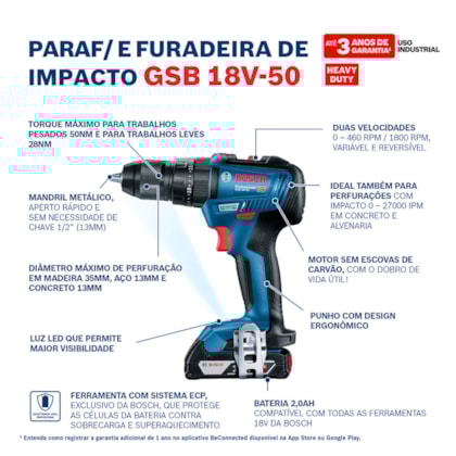 Furadeira Parafusadeira a Bateria 18v Brushless + 2 Baterias + Carregador + L-Case GSB 18V-50 Bosch-4d0c118d-1e96-45d1-996e-056d9244a4a5
