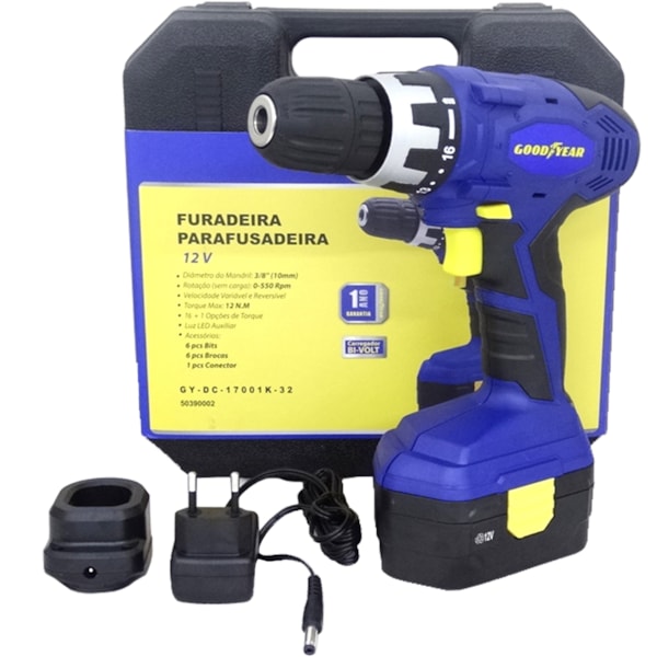 Furadeira Parafusadeira Mandril 3/8 Bateria 12v Com Maleta Gydc17001k32 Goodyear-7917f408-c79d-4cc1-b04c-880aa18da1c1