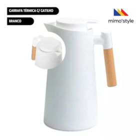 Garrafa Térmica 1L Branca Cabo Madeira 10052 Mimo Style