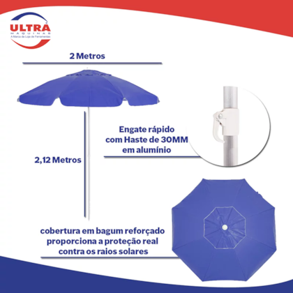 Guarda-Sol Bagum Haste de Alumínio 2,00m Azul Royal 10602 Bel-0631104a-e7d2-476a-9568-7cbbc13ae919