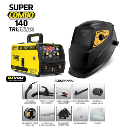 Inversora de Solda 3 em 1 Trisolda 140A Bivolt + Máscara de Solda MAK Auto CIMETS-6140-BV Supertork-32f7585a-53c2-4556-8cc9-d7bde6221083