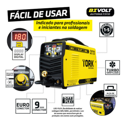 Inversora de Solda Pro | MIG SG + TIG LIFT + MMA | Trisolda 180A Bivolt IMETS-8180-BV Supertork-026bf350-fc15-44bf-bf65-72058321c033