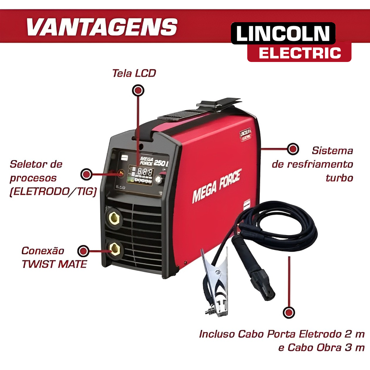 Inversora de Solda TIG Mega Force 250I-D Powerconnect Bivolt