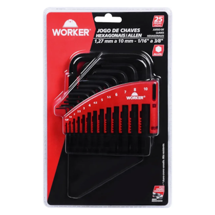 Jogo C/ Chaves Hexagonais Sextavadas Tipo Allen e Suporte de Plástico Vermelho 518913 Worker-edf17c0f-cff8-4dbb-b3fd-d5c0d906a15d
