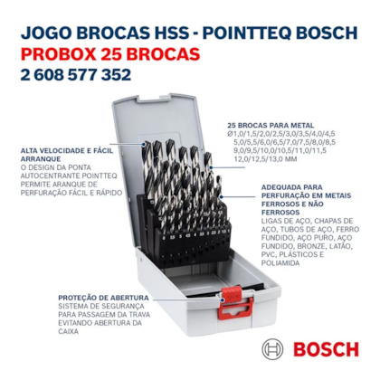 Jogo de Brocas HSS-PointTeQ 13mm 25 peças 2608577352 Bosch -b37ac3d5-5b27-487e-88d4-cc8da2b1aa60