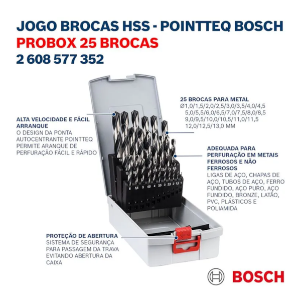 Jogo de Brocas HSS-PointTeQ 13mm 25 peças 2608577352 Bosch -d8f0fd66-9e20-4f72-9d3f-fd97d0a0cb27