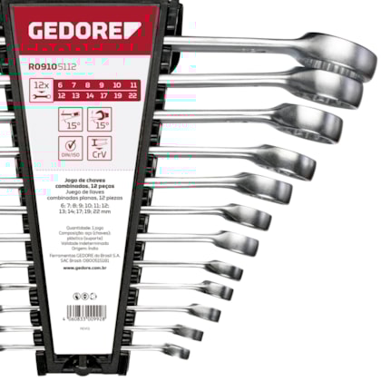 Jogo de Chave Combinada 6 a 22MM 12 Peças Gedore Red-1f28053c-2615-42c2-a4fc-593aa384067b