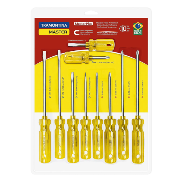 Jogo de Chave de Fenda Master 10 Peças em Aço Cromo Vanádio 41530/510 Tramontina Master-2ef91fc7-8539-4ddc-8e87-679278ebb1d3