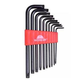 Jogo de Chave Torx Longa T9 A T50 10 peças - 140899 Worker 