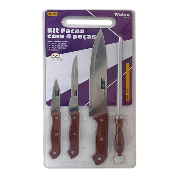 Jogo de Facas Cabo de Madeira 4 Peças 1394 Western-65345028-9456-41e2-8fa6-7cbbda51dd1e